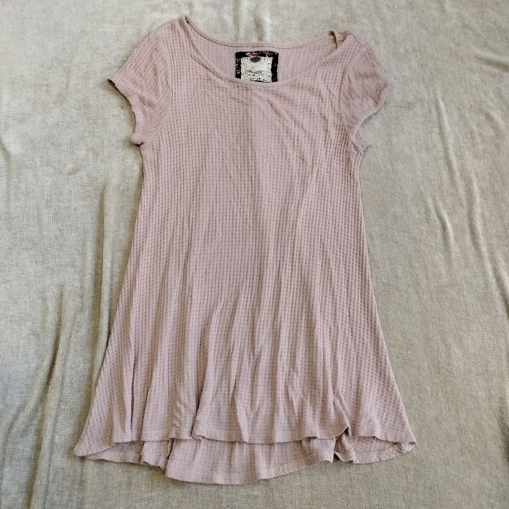 Cupio Flowy Light Pink Waffle Knit Tunic Top Size Large